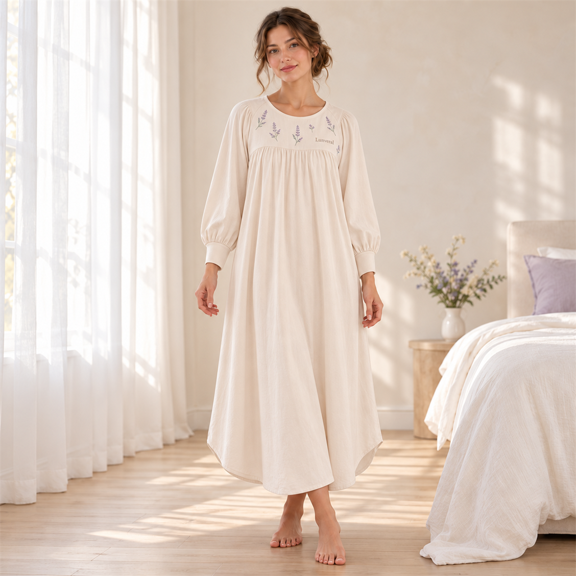 Lunveral Pearl Embroidered Nightgown
