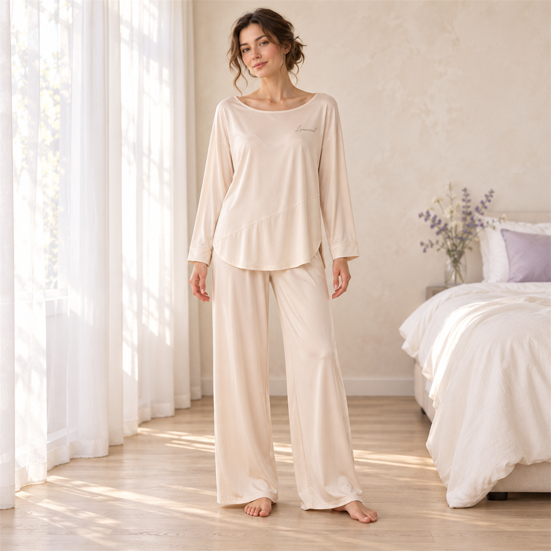 Lunveral Ivory Soft Knit Pajama Set